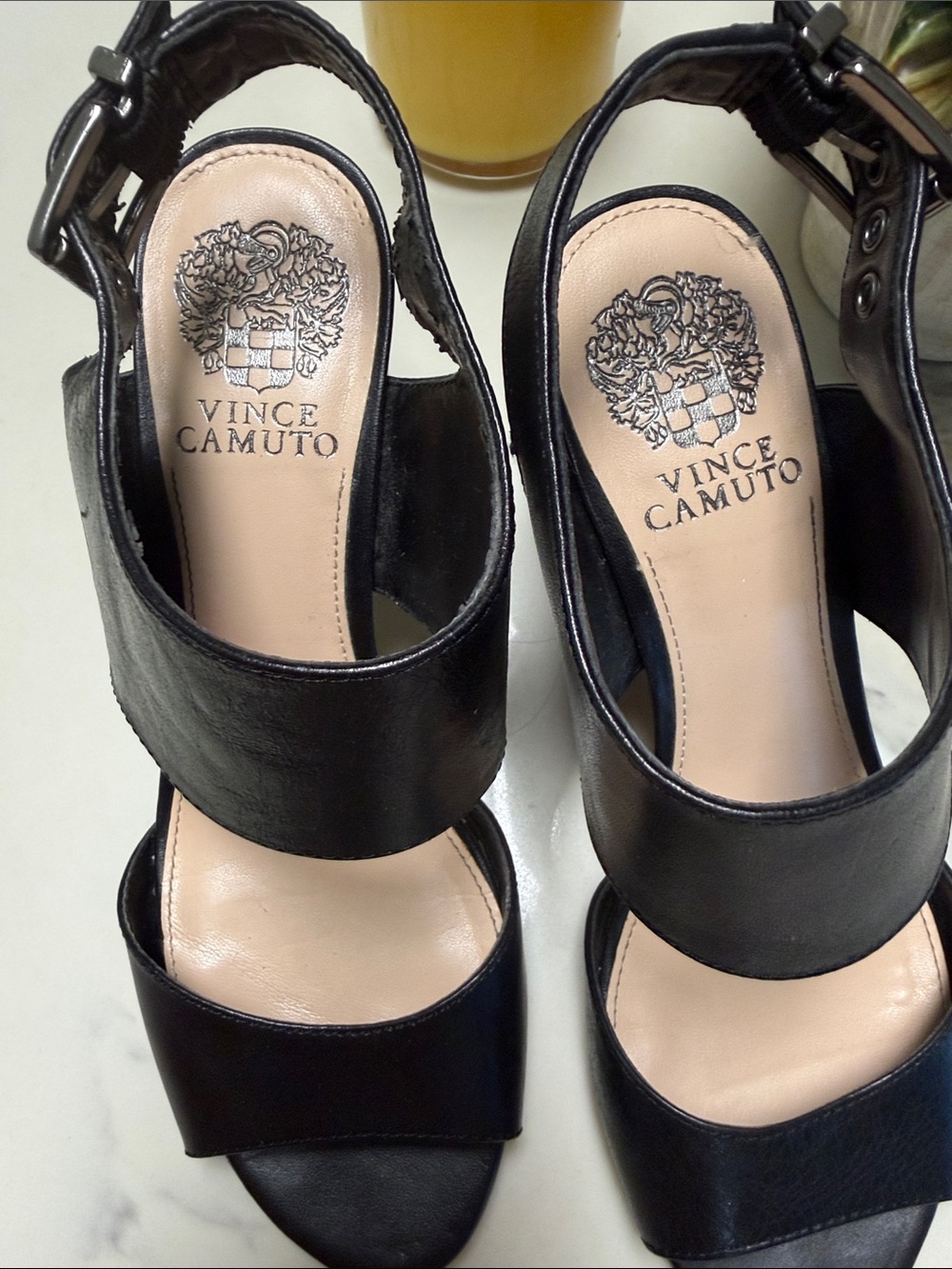 Vince Camuto Black Leather Double-Band Slingback Heels